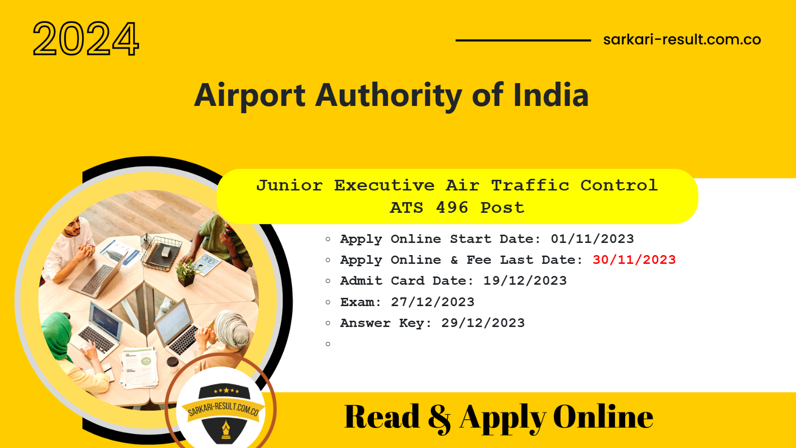 AAI Junior Executive ATC Online Form 2023 for 496 Post Answer Key