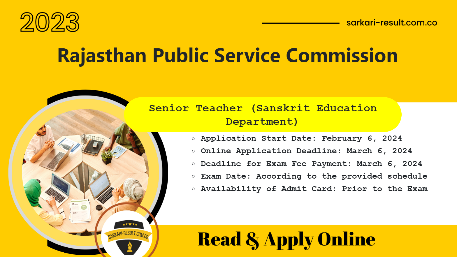 Apply online for 347 posts in the Rajasthan RPSC Senior Teacher Recruitment 2024.