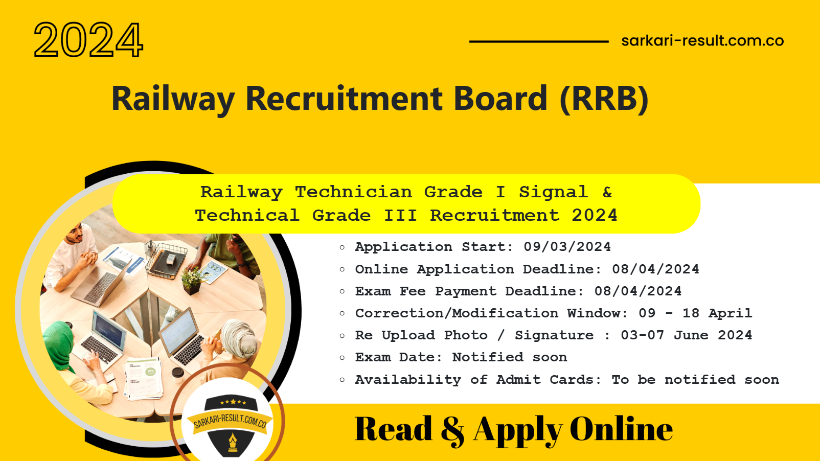 Apply online for 9000 posts in the Railway Recruitment Board (RRB) Technician recruitment through CEN 02/2024.