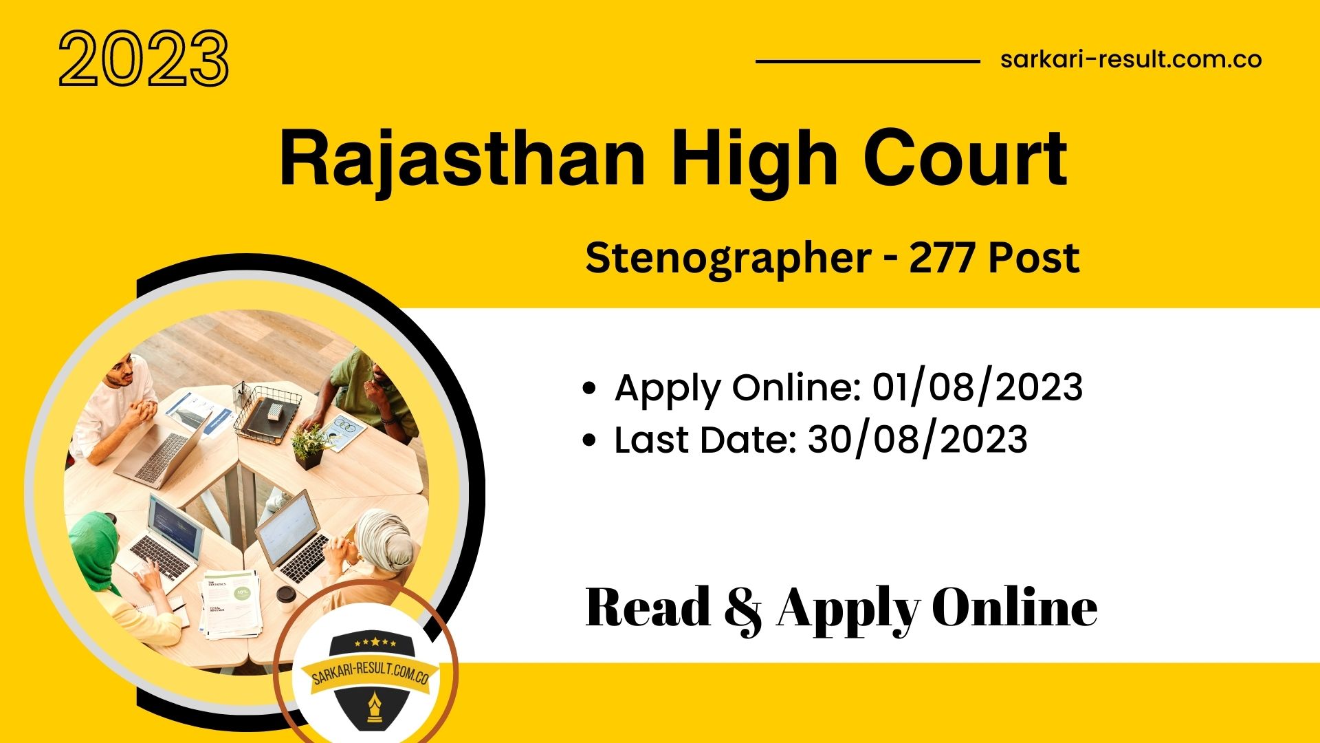 Apply Online Rajasthan High Court Stenographer Recruitment 2023 for 277 Post