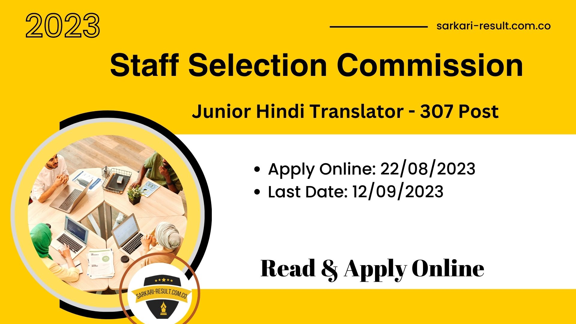 Apply Online SSC Junior Hindi Translator JHT Exam 2023 for 307 Post