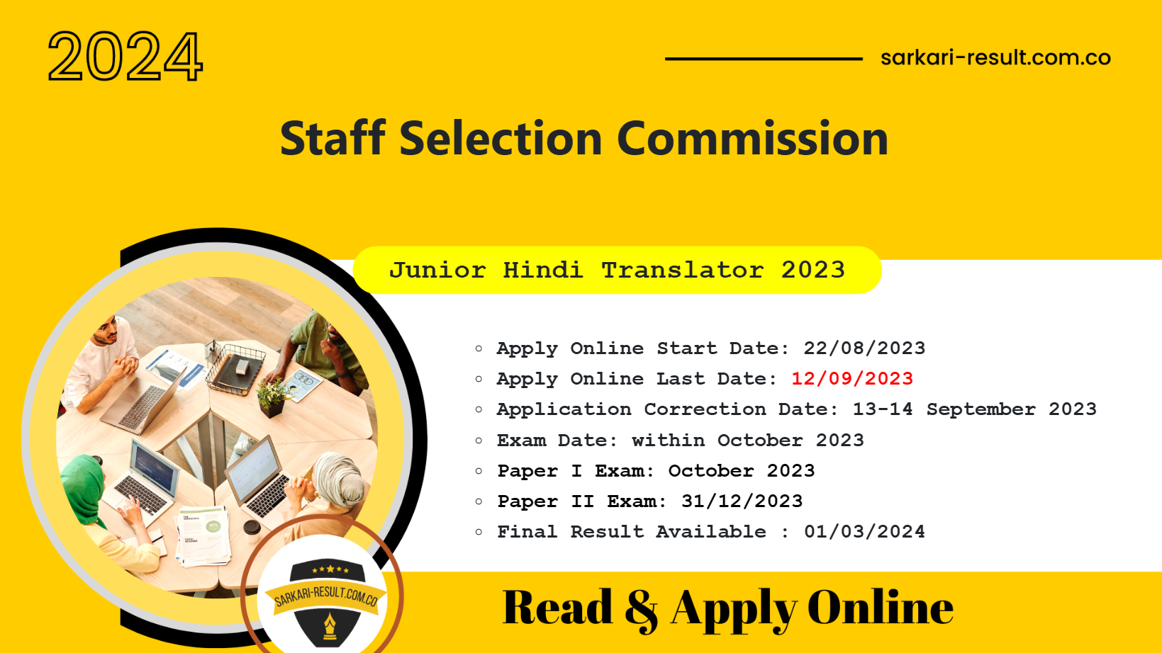 Apply Online SSC Junior Hindi Translator JHT Exam 2023 for 307 Post