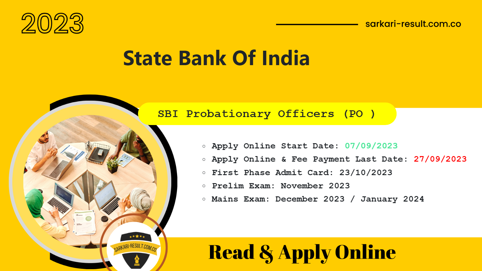 Apply Online State Bank of India SBI Probationary Officers PO Recruitment 2023 for 2000 Post
