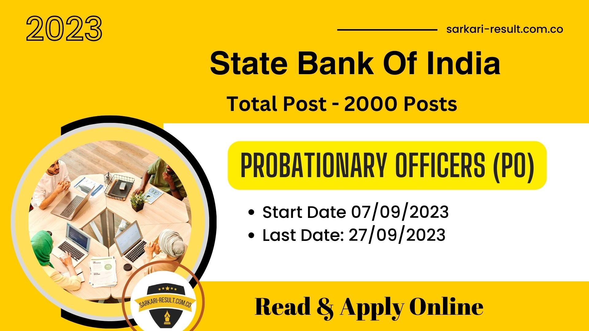 Apply Online State Bank of India SBI Probationary Officers PO Recruitment 2023 for 2000 Post