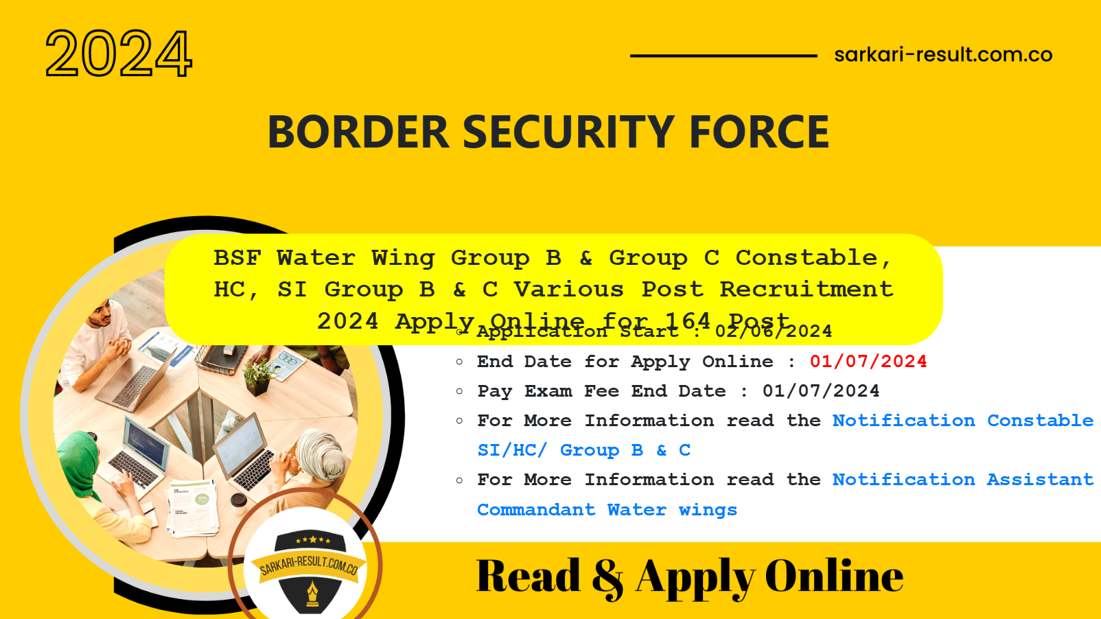 BSF Water Wing Various Post Online Form 2024 for 164 Post