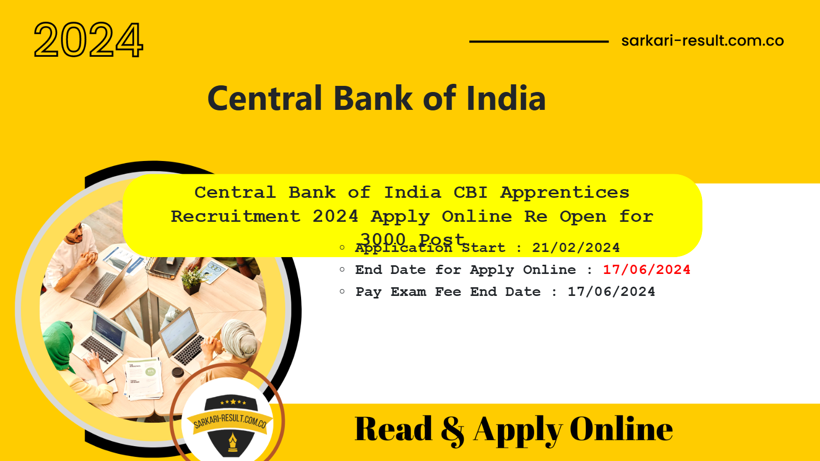 Central Bank of India Apprentices Online Form 2024 for 3000 Post