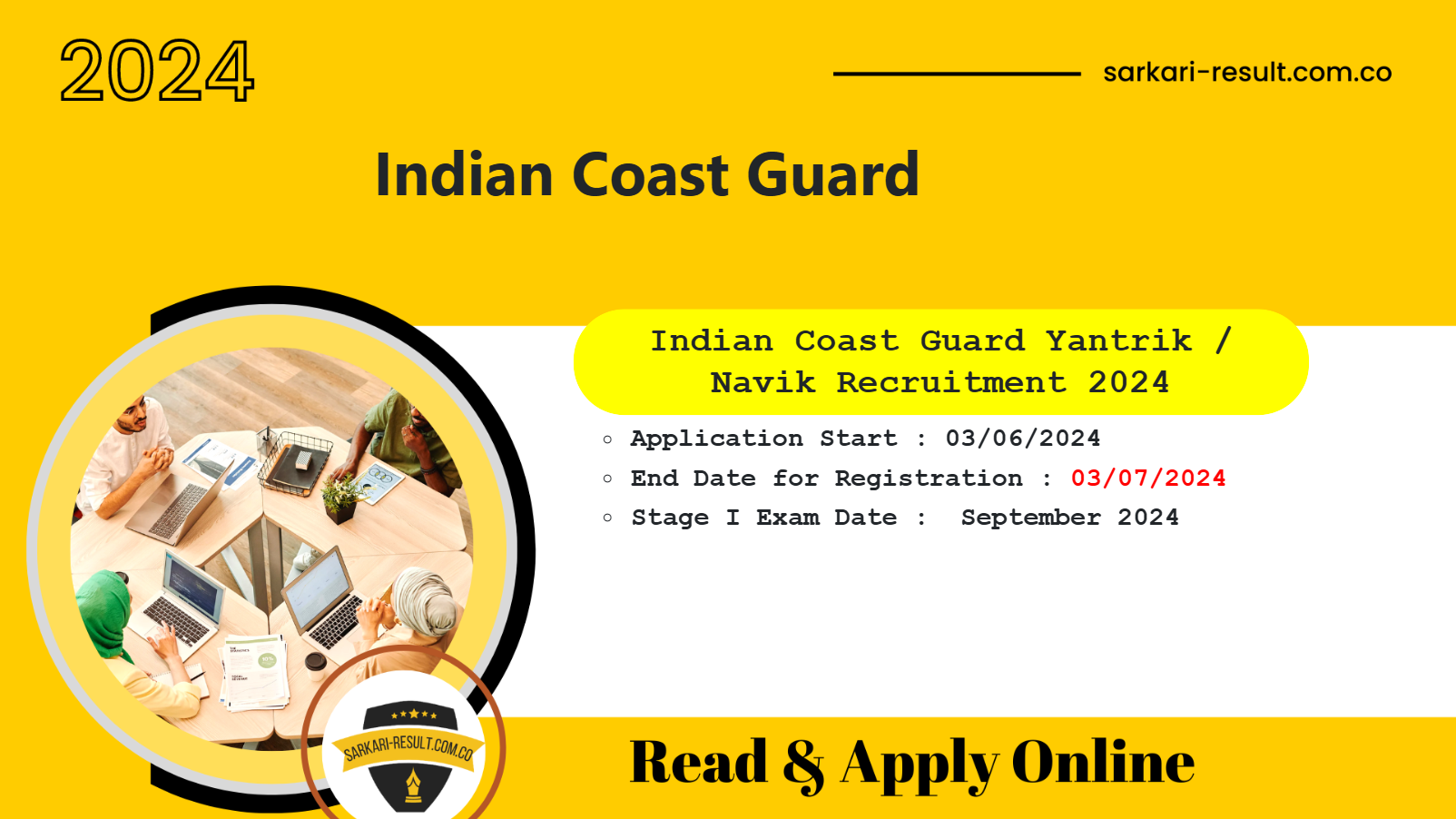 Coast Guard Yantrik / Navik GD 01/2025 Batch Online Form 2024
