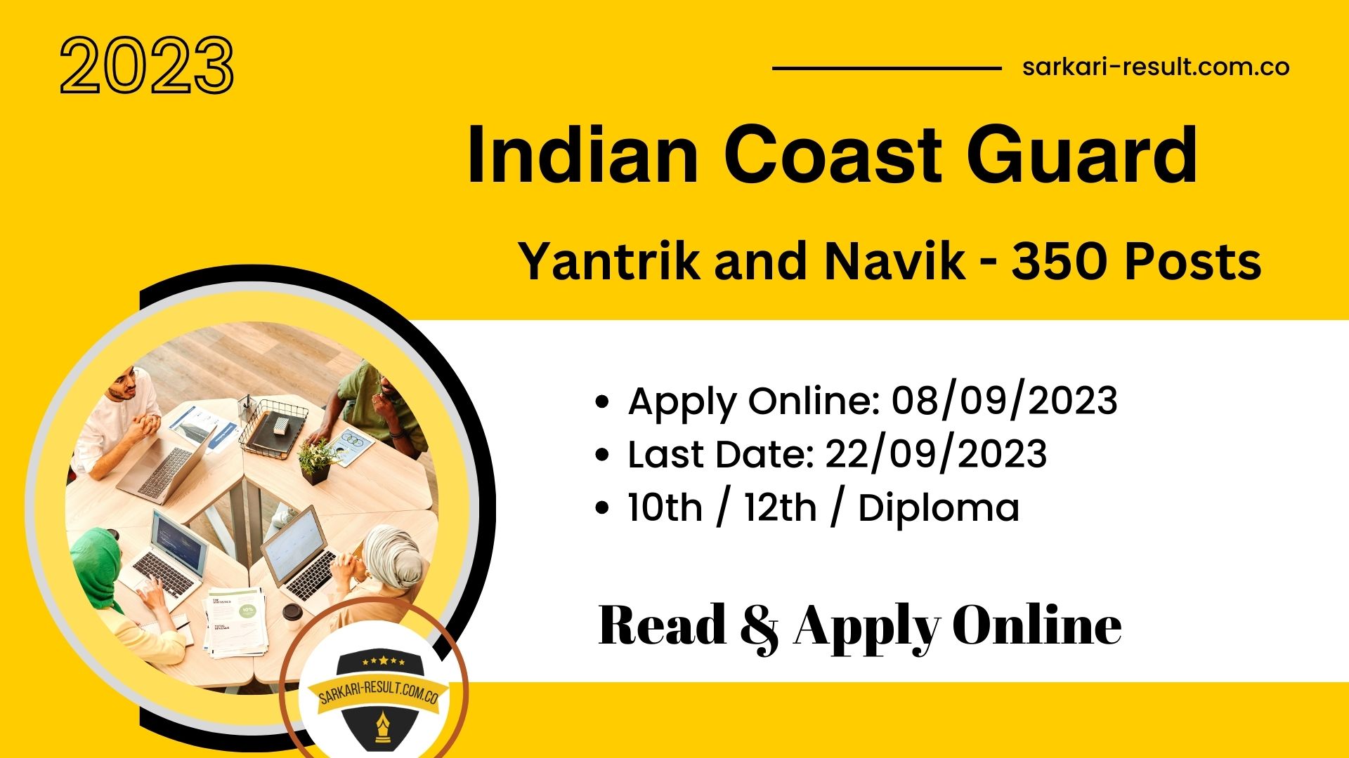 Coast Guard Yantrik / Navik Recruitment 2023 Apply Online for 350 Post