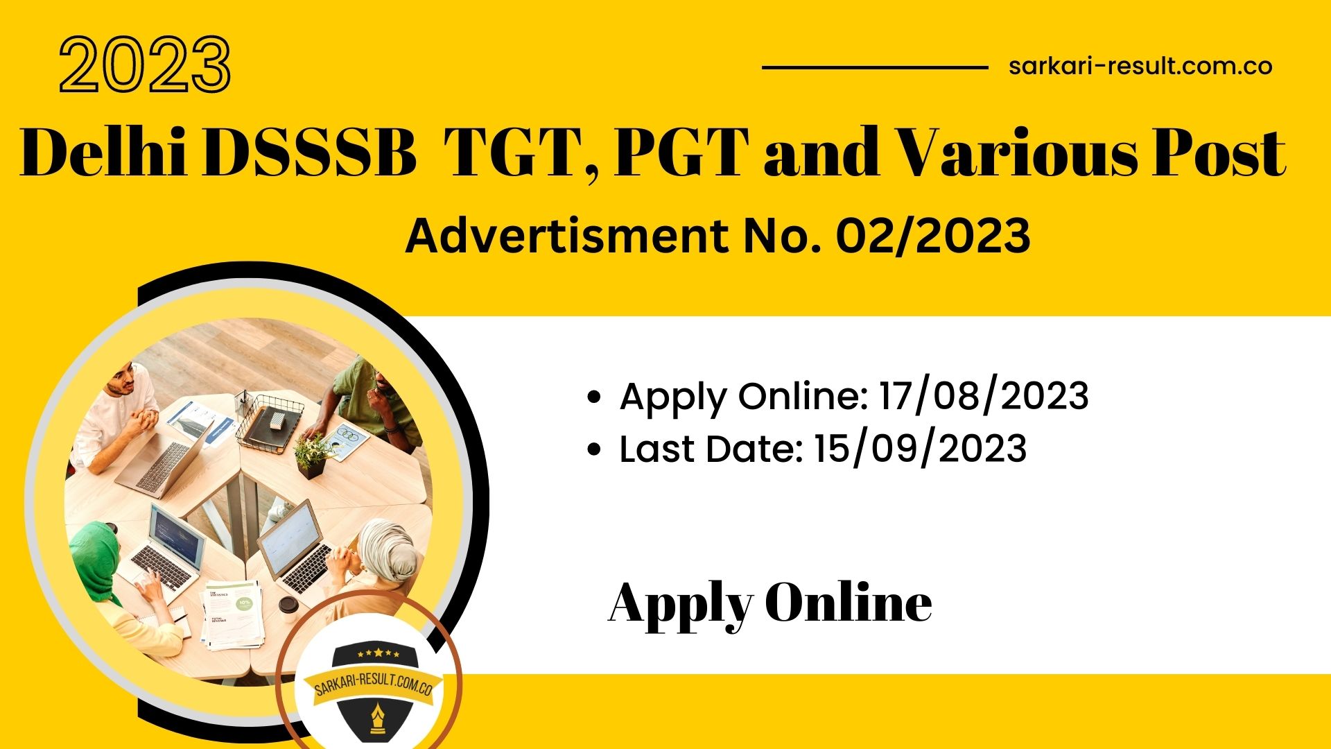 Delhi DSSSB  TGT, PGT and Various Post Recruitment 2023 Apply Online for 1841 Post