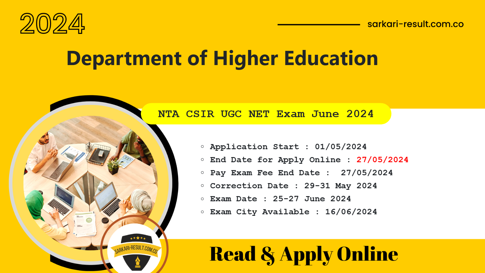 NTA CSIR UGC NET June 2024 Exam Online Form