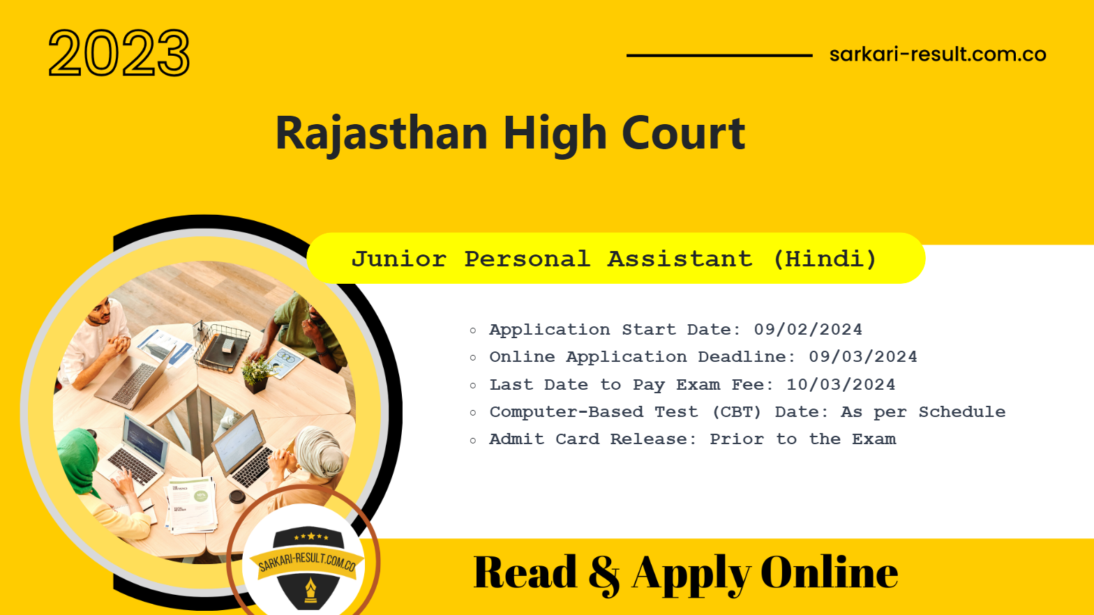Online Application for 30 Junior Personal Assistant (Hindi) Positions at Rajasthan High Court RHC - 2024 Recruitment