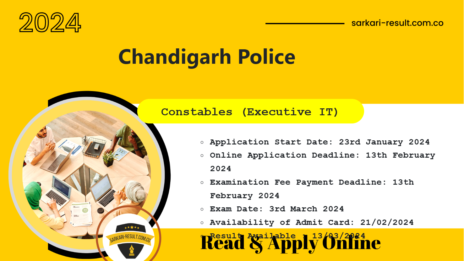 Online application for Chandigarh Police CHD Constable Executive IT Recruitment 2024 for 144 posts.