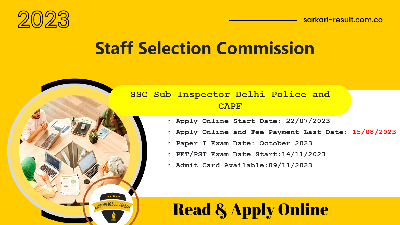 SSC Sub Inspector Delhi Police, CAPF (CPO SI) Exam 2023 Apply Online Form