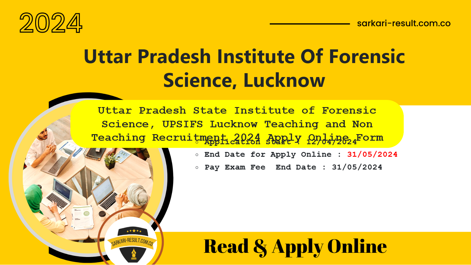 UPSIFS Lucknow Teaching and Non Teaching Post Online Form 2024